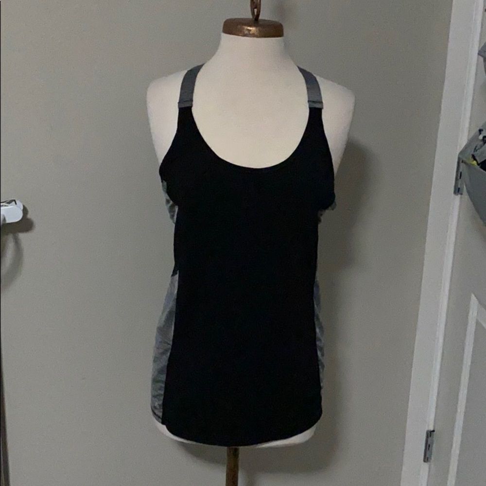 Athleta workout Tank Top racer back mesh size XL EUC black grey
